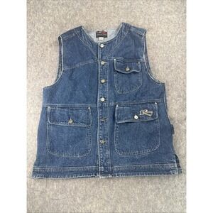 Results Jeans Vest Mens L/G Button Up Vintage Denim Streetwear Hip Hop 90s Baggy